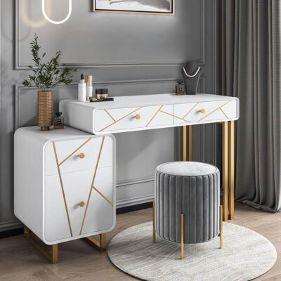 Bàn trang điểm đương đại M4 với chân kim loại vàng tại Nội thất Cần Thơ Mộc Như Mai.